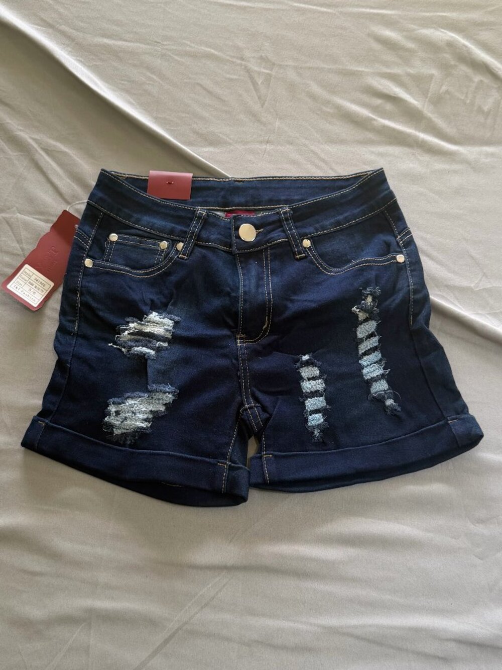 T&Y Fashion Juniors Distressed Dark Wash Jean Denim Shorts 5/6 New w/Tags